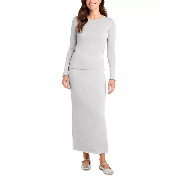 Splendid Women Silver Metallic Lurex Knit Maddox Layer Long Sleeve Tee Size S - Picture 2 of 6